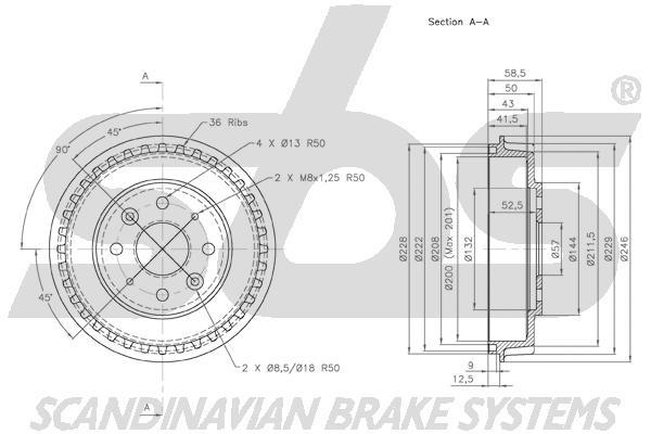 SBS 1825253502 Rear brake drum 1825253502
