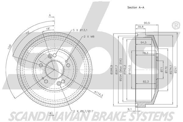 SBS 1825253503 Rear brake drum 1825253503