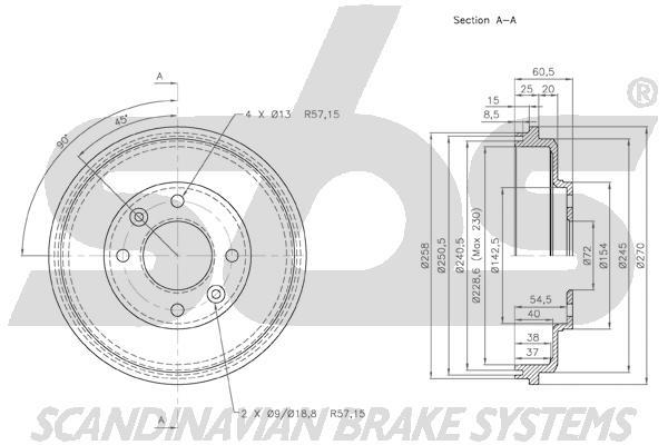 SBS 1825253504 Rear brake drum 1825253504
