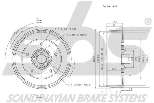 SBS 1825253505 Rear brake drum 1825253505