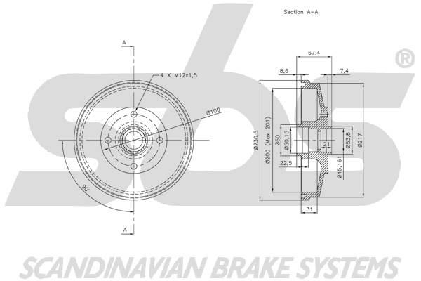 SBS 1825253506 Rear brake drum 1825253506