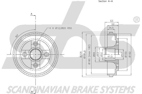 SBS 1825253619 Rear brake drum 1825253619