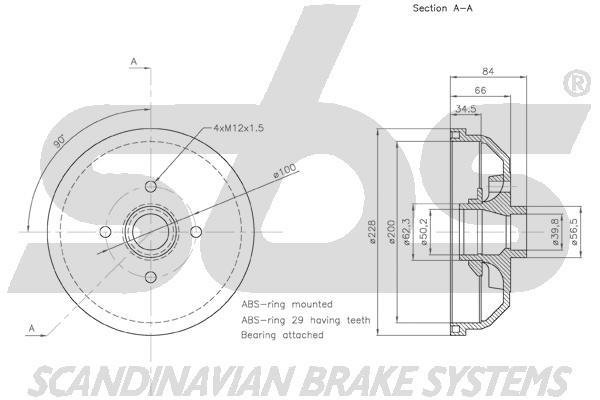 SBS 1825253622 Brake drum with wheel bearing, assy 1825253622