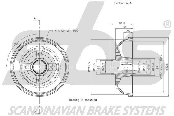 SBS 1825253623 Brake drum with wheel bearing, assy 1825253623