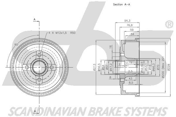 SBS 1825253624 Brake drum with wheel bearing, assy 1825253624