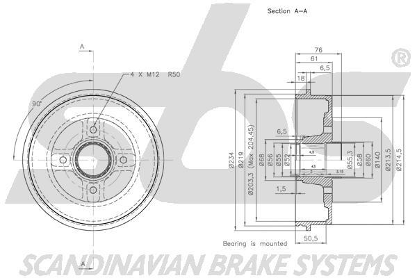SBS 1825253925 Brake drum with wheel bearing, assy 1825253925