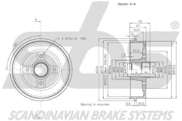 SBS 1825253926 Brake drum with wheel bearing, assy 1825253926