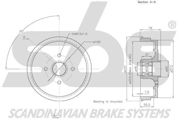 SBS 1825253927 Brake drum with wheel bearing, assy 1825253927
