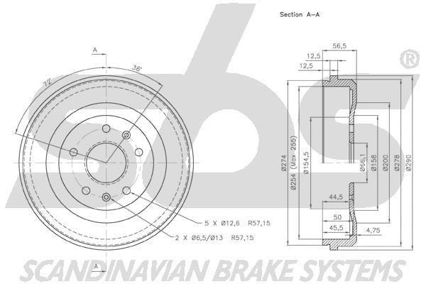 SBS 1825254002 Rear brake drum 1825254002