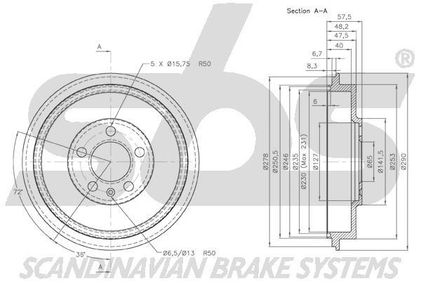 SBS 1825254303 Rear brake drum 1825254303