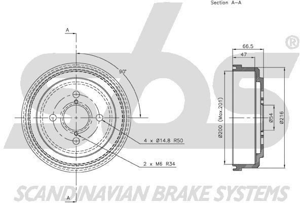 SBS 1825254508 Rear brake drum 1825254508