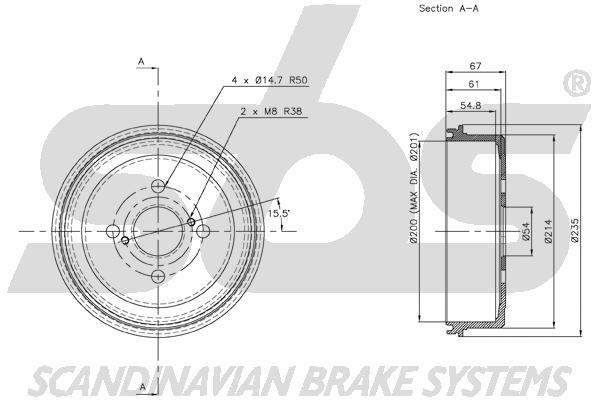SBS 1825254509 Rear brake drum 1825254509