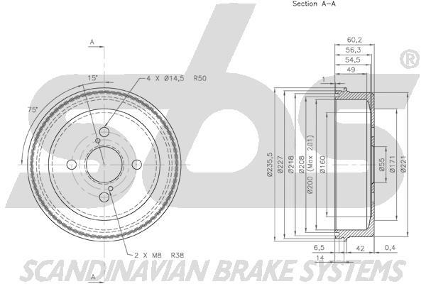 SBS 1825254516 Rear brake drum 1825254516