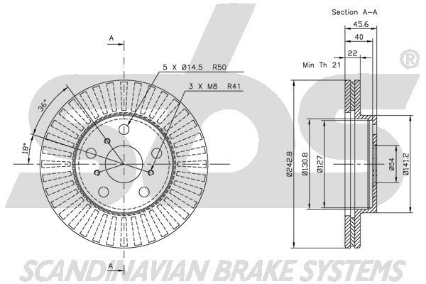 SBS 1815204516 Front brake disc ventilated 1815204516