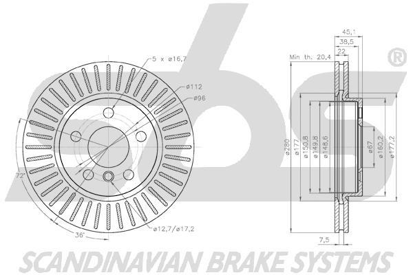 SBS 1815314048 Front brake disc ventilated 1815314048