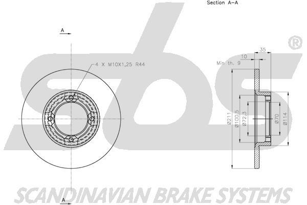 SBS 1815205113 Unventilated front brake disc 1815205113