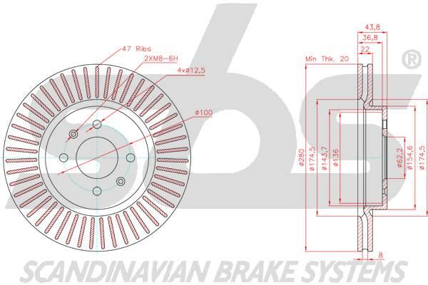 SBS 1815313457 Front brake disc ventilated 1815313457