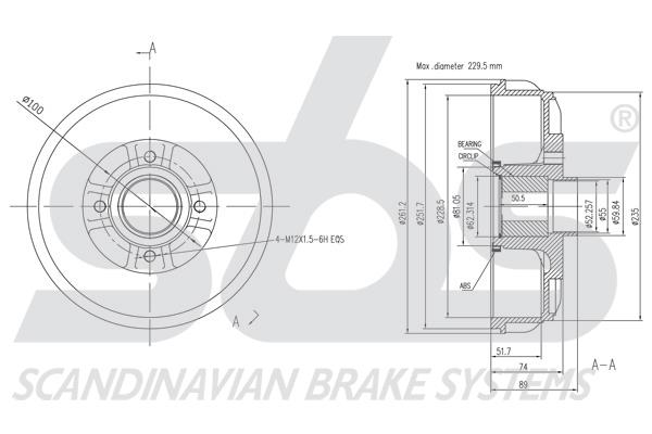 SBS 1825253934 Brake drum with wheel bearing, assy 1825253934