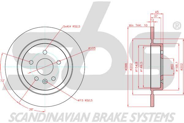SBS 1815313682 Rear brake disc, non-ventilated 1815313682