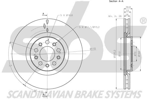SBS 1815311031 Front brake disc ventilated 1815311031