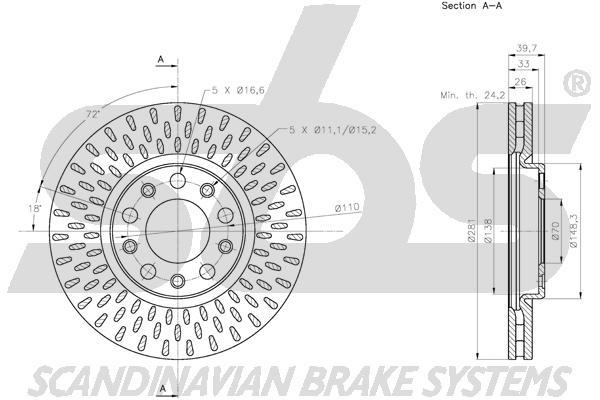 SBS 1815311034 Front brake disc ventilated 1815311034