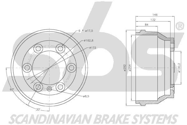 SBS 1825262507 Rear brake drum 1825262507