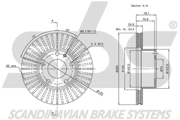 SBS 1815201528 Front brake disc ventilated 1815201528