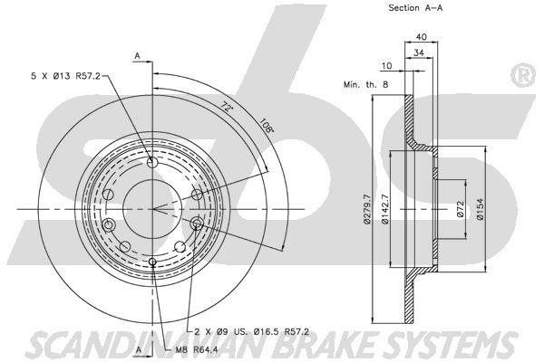 SBS 1815313246 Rear brake disc, non-ventilated 1815313246