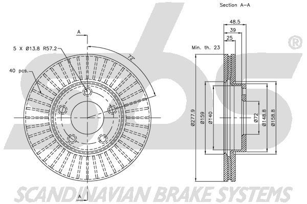 SBS 1815313251 Front brake disc ventilated 1815313251