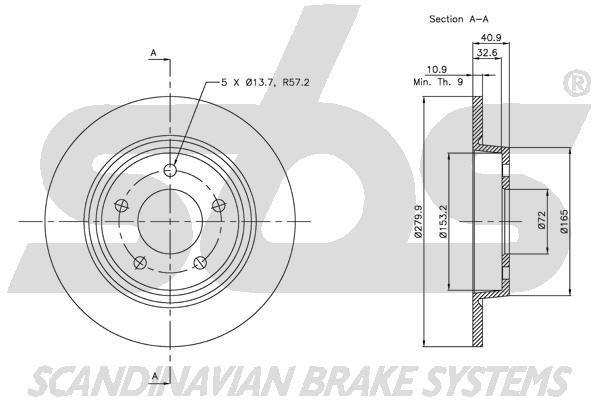 SBS 1815313252 Rear brake disc, non-ventilated 1815313252