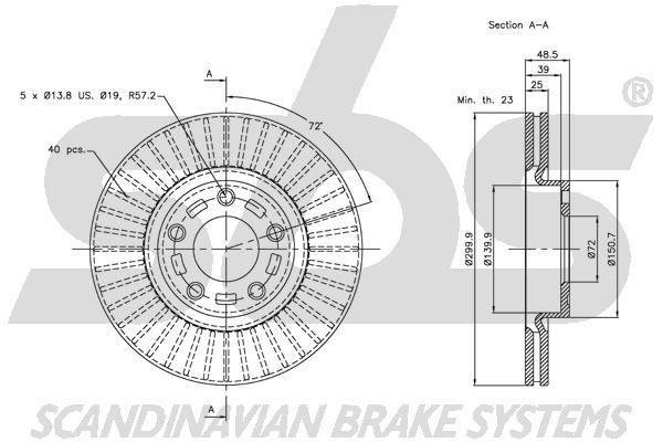 SBS 1815313253 Front brake disc ventilated 1815313253
