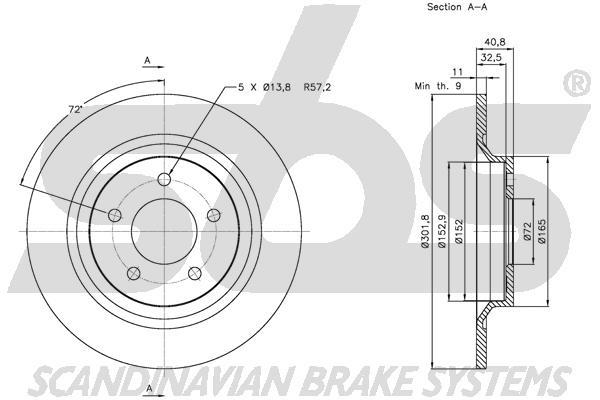 SBS 1815313261 Rear brake disc, non-ventilated 1815313261