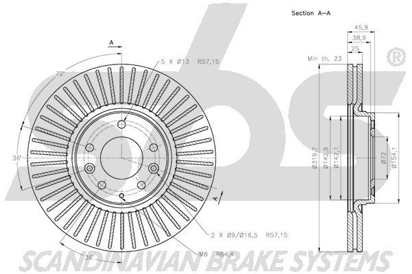 SBS 1815313266 Front brake disc ventilated 1815313266