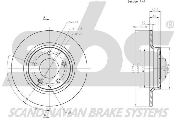 SBS 1815313269 Rear brake disc, non-ventilated 1815313269