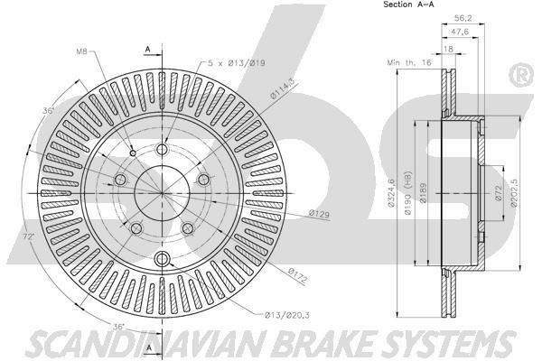 SBS 1815313273 Rear ventilated brake disc 1815313273