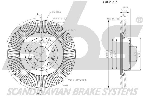 SBS 1815313274 Front brake disc ventilated 1815313274