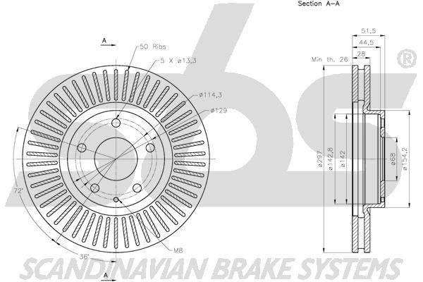 SBS 1815313278 Front brake disc ventilated 1815313278