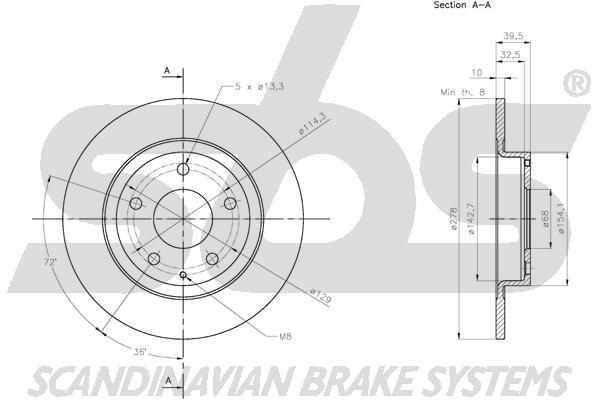 SBS 1815313280 Rear brake disc, non-ventilated 1815313280