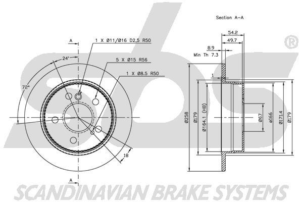 SBS 1815313307 Rear brake disc, non-ventilated 1815313307