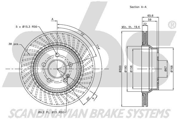 SBS 1815313363 Rear ventilated brake disc 1815313363