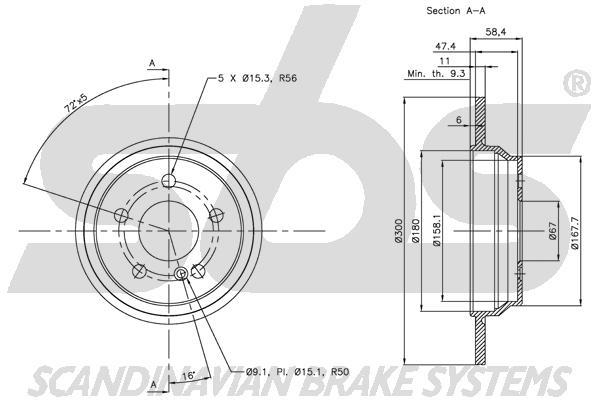SBS 1815313365 Rear brake disc, non-ventilated 1815313365