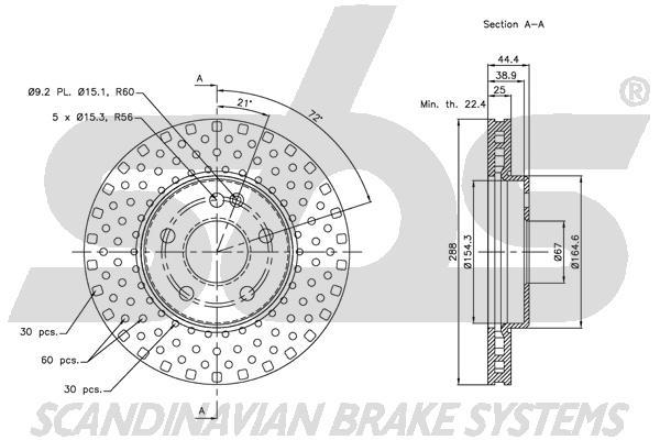 SBS 1815313373 Front brake disc ventilated 1815313373