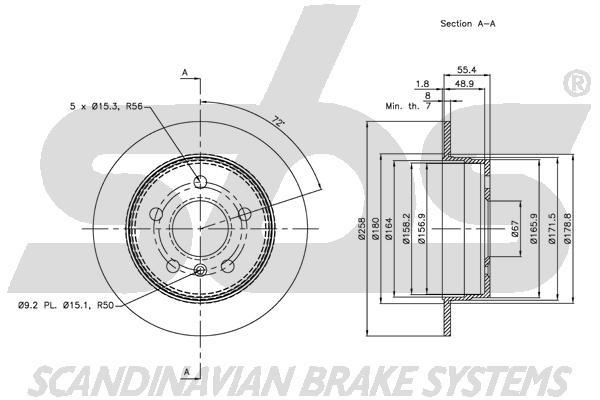 SBS 1815313374 Rear brake disc, non-ventilated 1815313374
