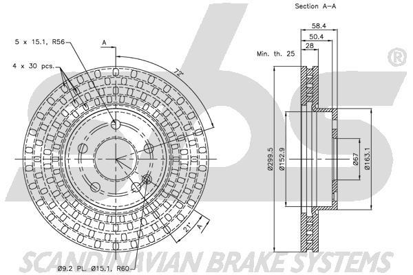 SBS 1815313375 Front brake disc ventilated 1815313375