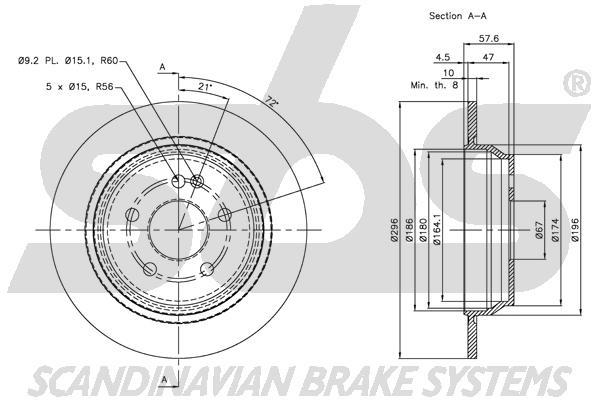 SBS 1815313376 Rear brake disc, non-ventilated 1815313376