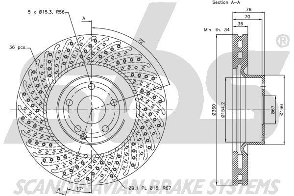SBS 1815313383 Front brake disc ventilated 1815313383