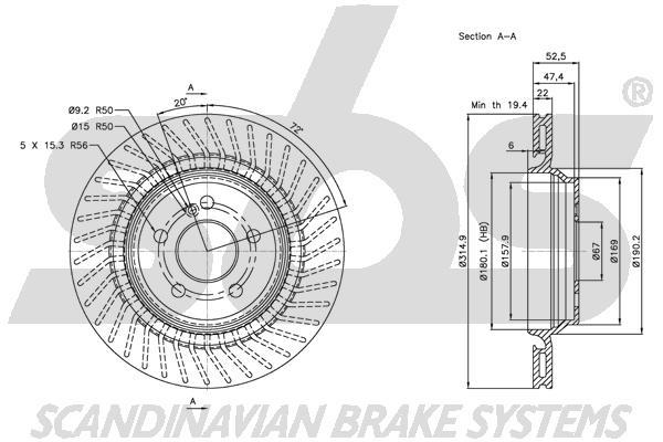 SBS 1815313384 Rear ventilated brake disc 1815313384