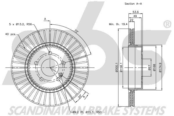 SBS 1815313389 Rear ventilated brake disc 1815313389