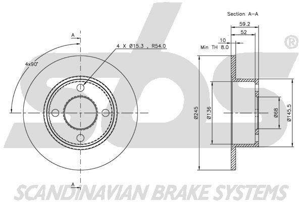SBS 1815314723 Rear brake disc, non-ventilated 1815314723