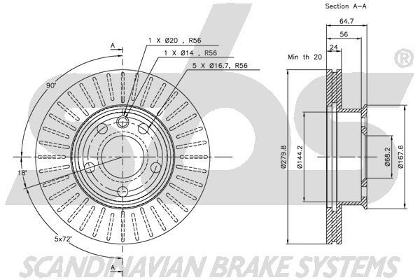 SBS 1815314733 Front brake disc ventilated 1815314733